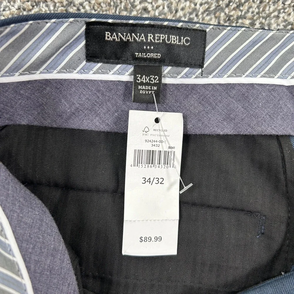 NEW Banana Republic Mens‎ Tailored Fit Dress Pants Navy Blue 34x32 924244-00-1